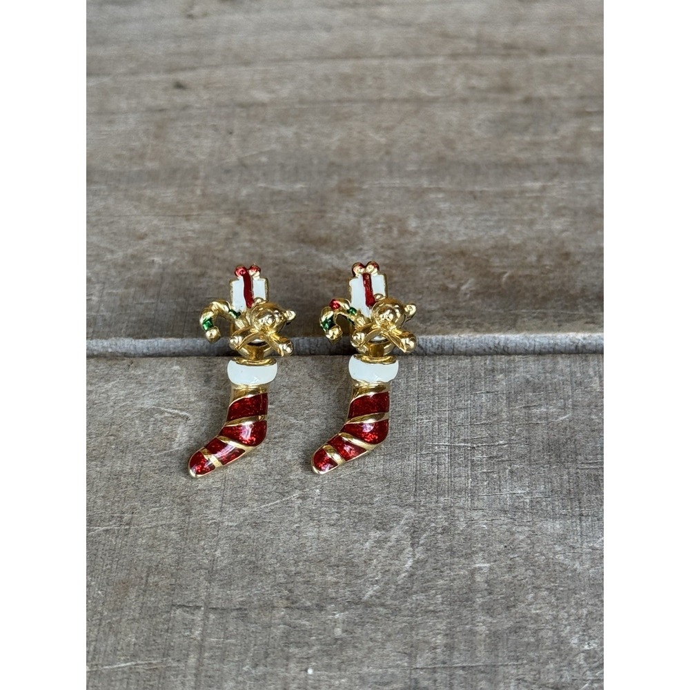 Vintage Christmas Earrings Enamel Christmas Stocking Earrings So Cute